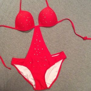 Red Cut-Out Monokini Swimwear