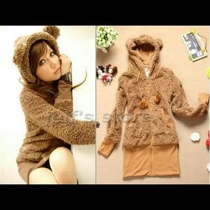 Light Brown teddy bear ear hoodie sweater