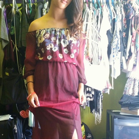 Wine Colored Chiffon Maxi Dress