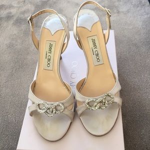 Jimmy Choo size 37.5 silver satin sandals