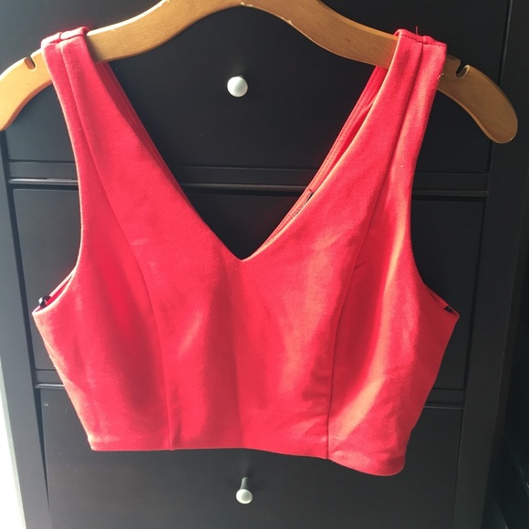 Red crop top back zipper detail