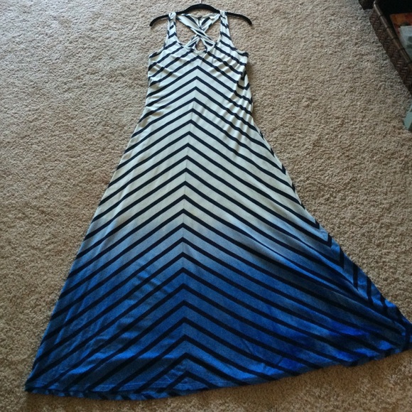 Ombré Navy, White, & Blue Maxi Dress