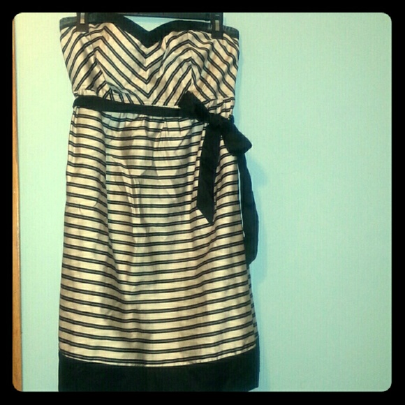 Beige and Black striped cocktail dress