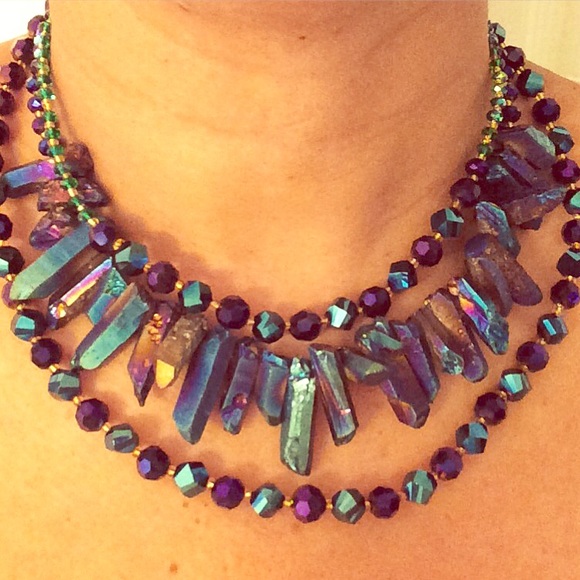 Handmade beaded three-strand necklace