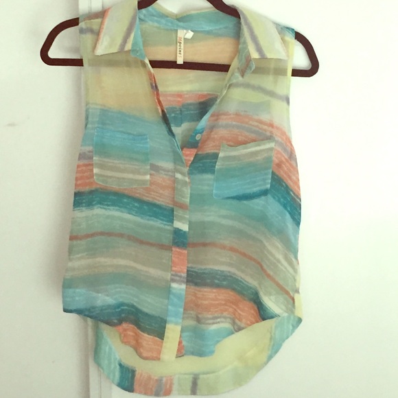 Sheer multi colored sleepless collared tank