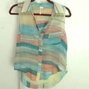 Sheer multi colored sleepless collared tank