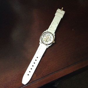 Anthropologie White Rubber Minimalist Gold Watch