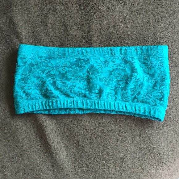 Teal colored bandeau bra