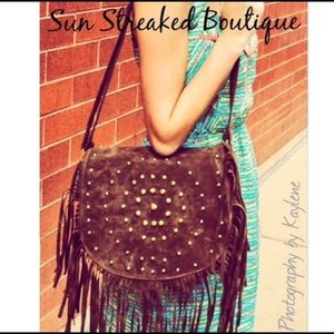 Suede and fringed boho purse