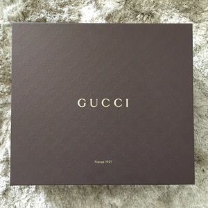 Brown Gucci monogram Shoe box and tissue paper.