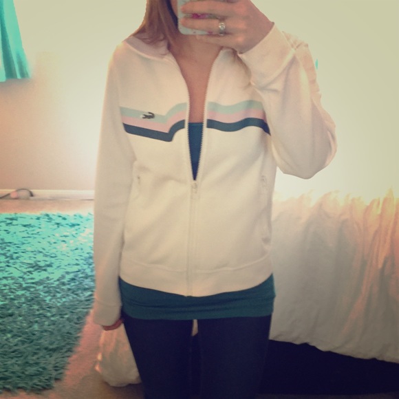 Lacoste white sport jacket w/ 3 color stripe 38