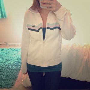 Lacoste white sport jacket w/ 3 color stripe 38