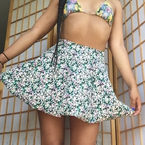 Floral print high waist skirt