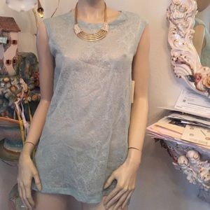 Lace Mint Metallic Sleeveless Blouse