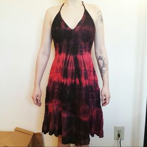 Embroidered Tie-Dye Halter Dress