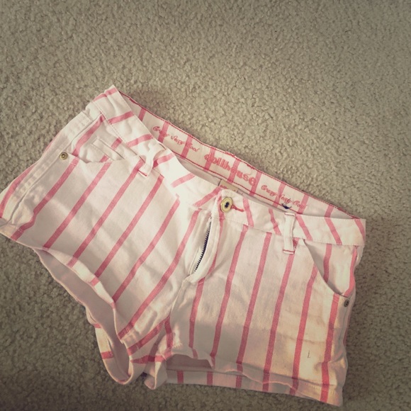 White and pink striped shorts