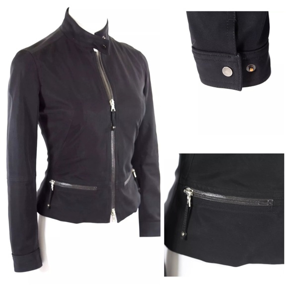 DO NOT PURCHASE DAMAGED Elie Tahari Black Stretch Moto Jacket - Picture 2 of 4