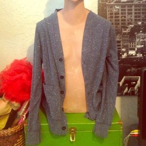 blue, white speckled cardigan