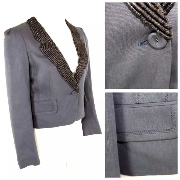 🎁 Hanii Y Navy Blue Bead Embellished Jacket - Picture 3 of 5