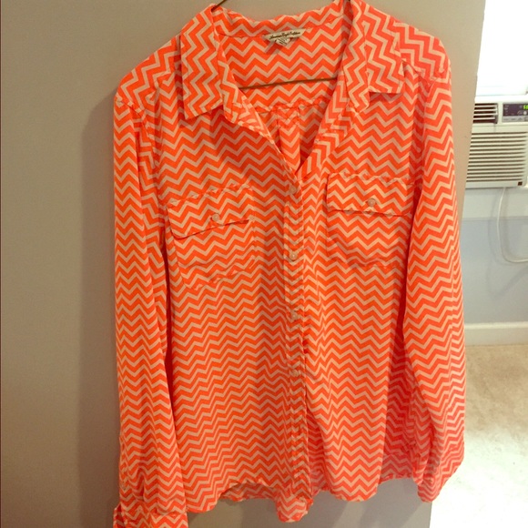 Neon coral and white chevron blouse!