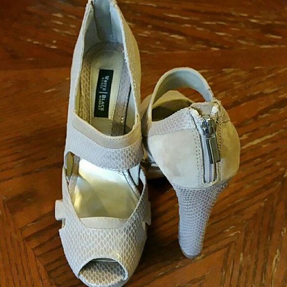 Nude suede and snake print heels worn once