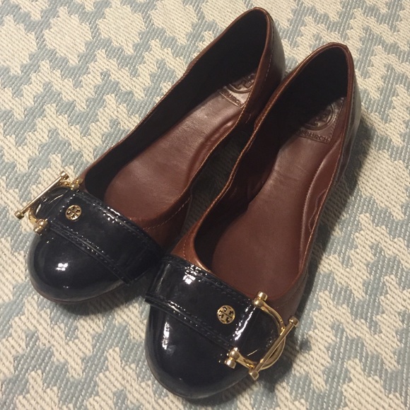 Navy and Brown Tory Burch Flats