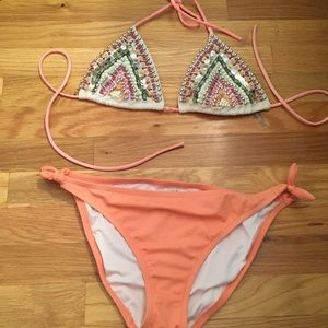 Victoria's Secret beaded coral bikini set medium