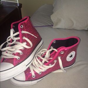Hot pink sequin converse hi tops