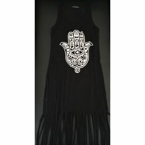 Boho long black fringe dress