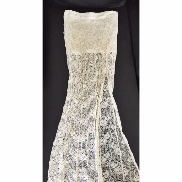 Floor length lace white slit skirt