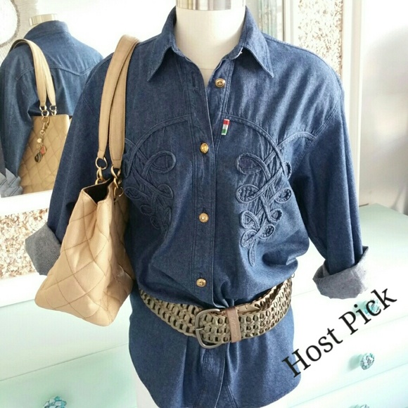 Moschino Tops - Moschino Blue Denim Western Shirt