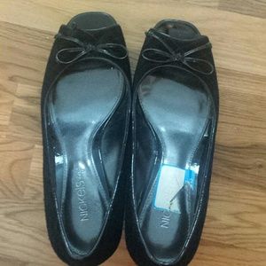 Cute black peep toe wedge shoes