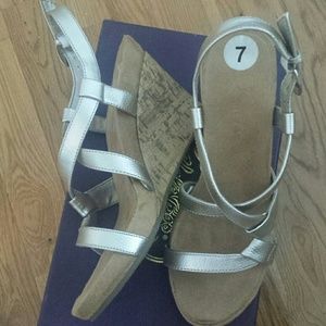 Cute semi gold strap wedge shoes