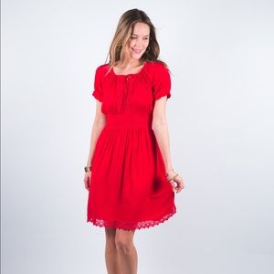 Red cap sleeve dress, boho, hippie, spanish