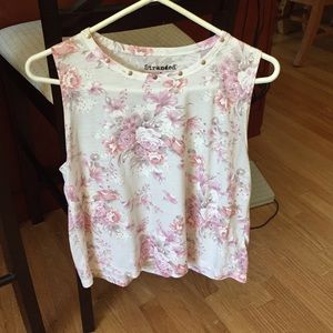 Stranded floral top with embellished neckline