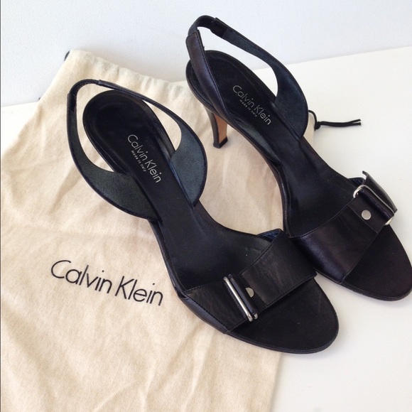 CALVIN KLEIN Black Leather Sling Back Heels!