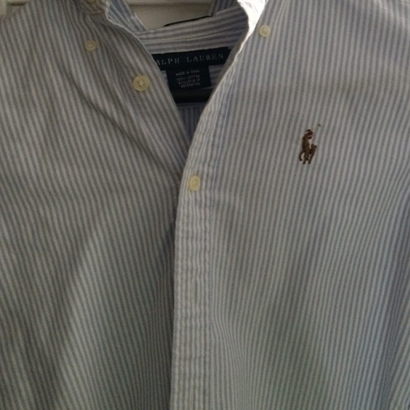 blue and white striped Polo