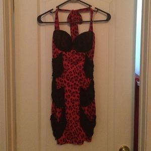 Red leopard mini dress