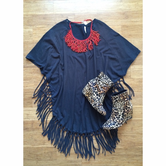 RVCA Dresses & Skirts - Faded Black Fringe Tee Shirt Dress/Tunic