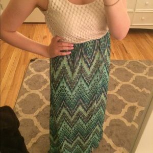 Lace+ blue/green patterned maxi dress