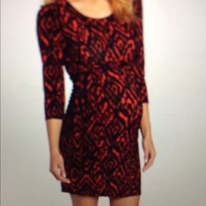 Maternity Women's Side-Tie Print Dress, Red/Black