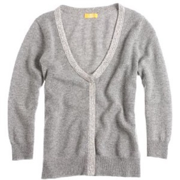J Crew Collection Silver-Beaded Cashmere Cardigan - Picture 2 of 2
