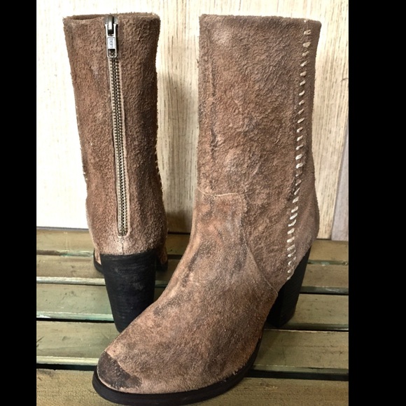 Free People brown suede Cowboy  back zipper Boots - Picture 2 of 4
