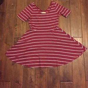 Stripped maroon and white dress