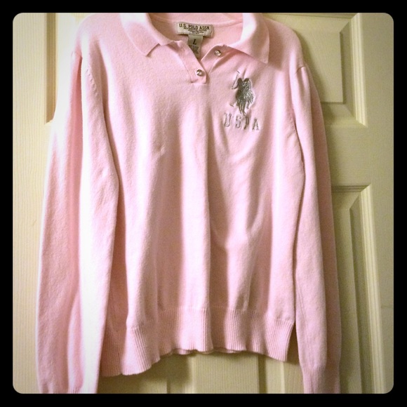 SOLD.  US Polo Assn Sweater Pink Diamond Button