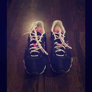 Navy blue and pink sneakers