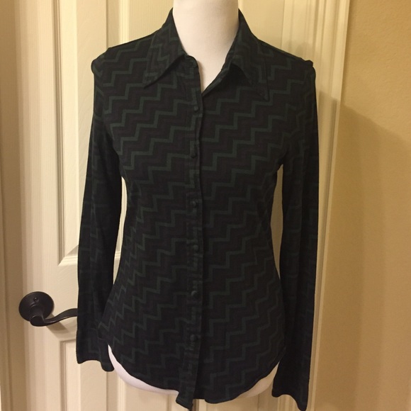 Green, purple, and black chevron knit top