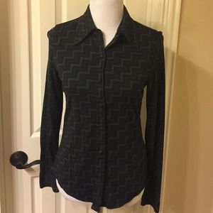 Green, purple, and black chevron knit top
