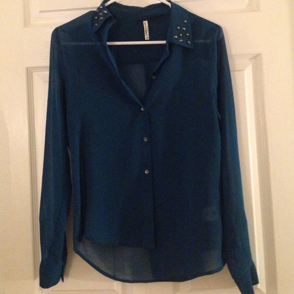 Teal button up with studded details - Picture 1 of 4