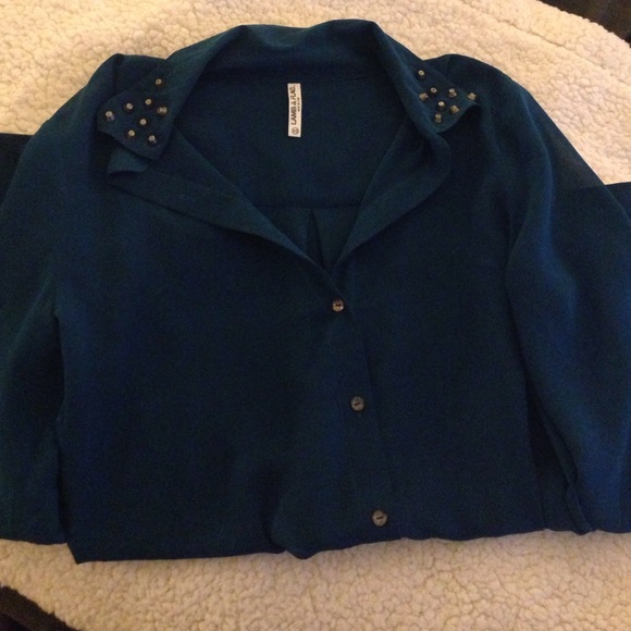 Teal button up with studded details - Picture 4 of 4